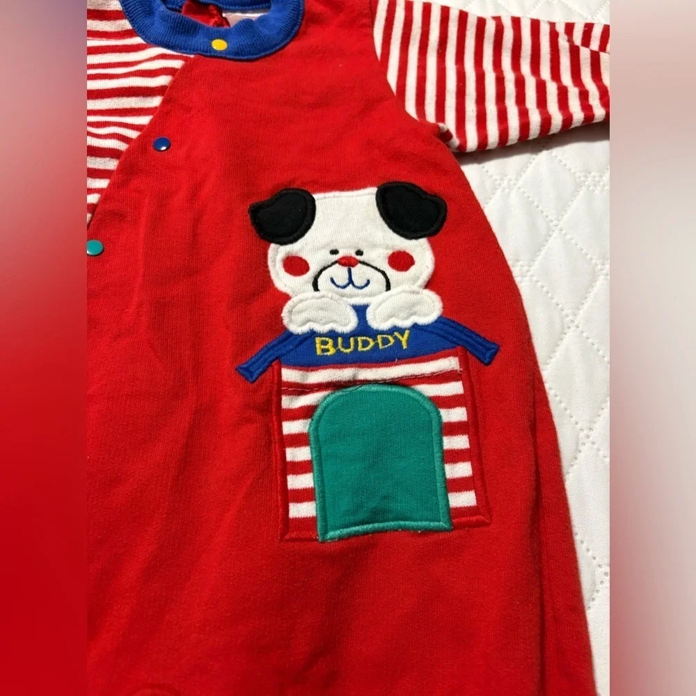 Buster Brown Vintage Red and White Striped Footie with Puppy Patch